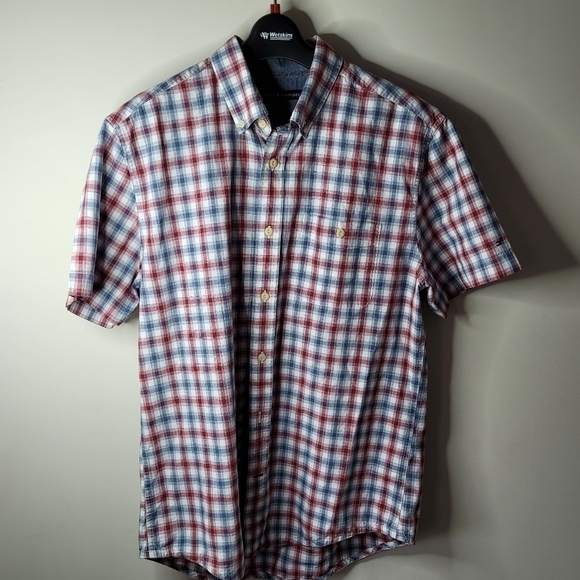 Tommy Hilfiger Wine red, Gray & White Plaid Button up Shirt  Short Sleeve Shirt - Picture 3 of 9